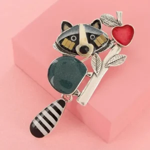 Broche Mapache Raton Lover Couleur Argent Bleu Taratata*Taratata Bijoux Outlet