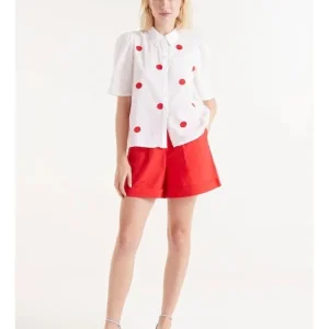 Camisa Manga Corta Blanca Lunares Rojos*Compañía Fantástica Best