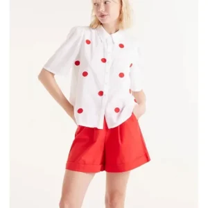 Camisa Manga Corta Blanca Lunares Rojos*Compañía Fantástica Best