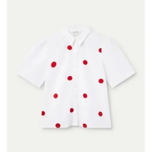 Camisa Manga Corta Blanca Lunares Rojos*Compañía Fantástica Best