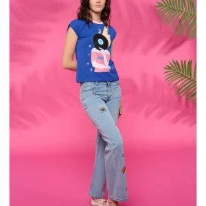 Camiseta Manga Corta Azul Con Print Cara A*Minueto Fashion