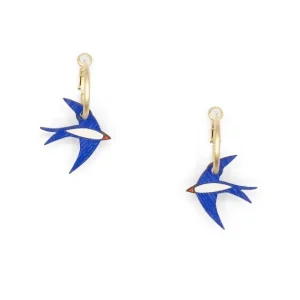 Pendientes Madera Golondrina Azul Navy Blue Swallow*Diseño de Autor Best